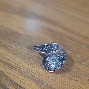 Silver Adjustable Ring with Iridescent Stone